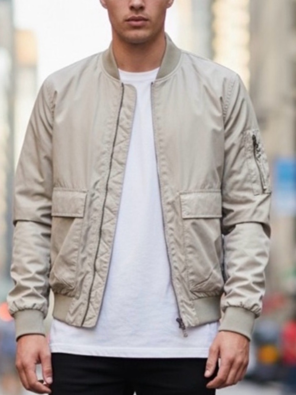 TOPMAN Bomber Jacket Flap Front Pockets Mens Small Full Zip Light Army Green